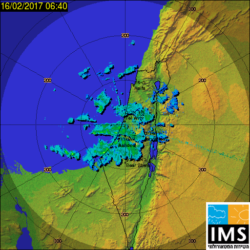 מכ''ם הגשם, נכון לבוקר חמישי. סוער בנגב (צילום: מתוך אתר השירות המטאורולוגי)